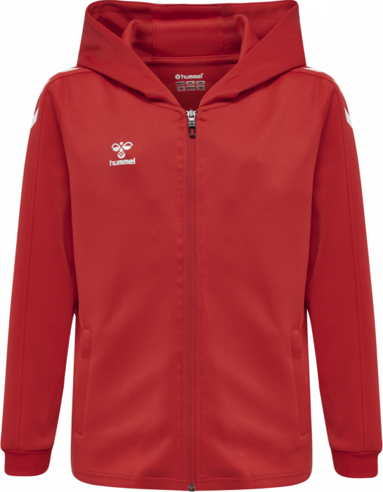 Hummel - Core Xk Poly Hoodie With Zipper Jr - True Red & bianco